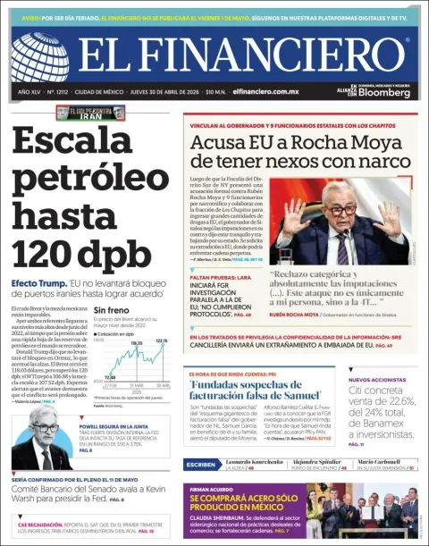 Portada de El Financiero del jueves, 30 de abril de 2026