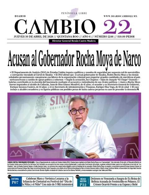 Portada de Diario Cambio 22 (portada) del jueves, 30 de abril de 2026