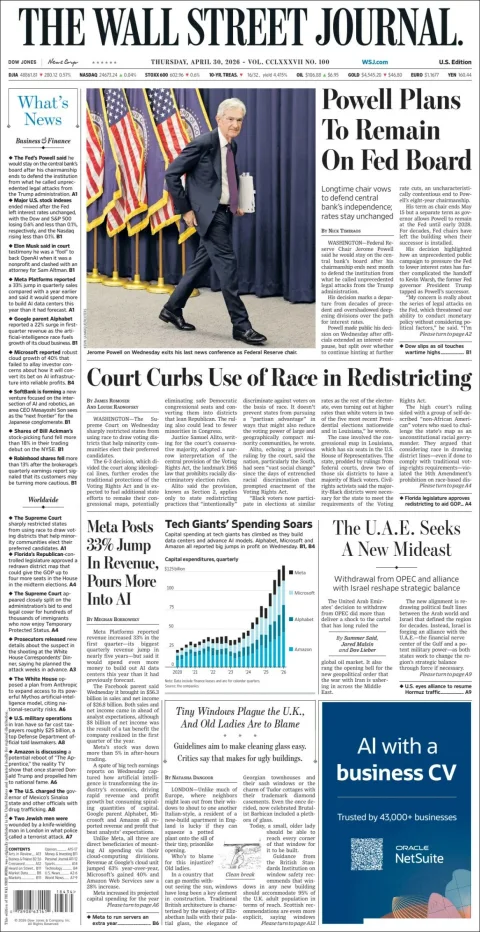 Portada de The Wall Street Journal