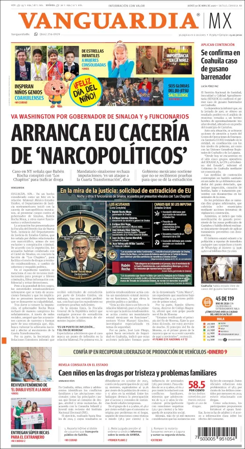 Portada de Vanguardia del jueves, 30 de abril de 2026