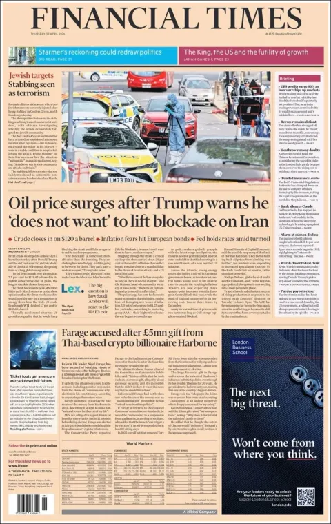 Portada de Financial Times del jueves, 30 de abril de 2026