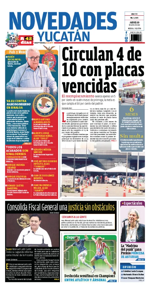 Portada de Novedades Yucatan del jueves, 30 de abril de 2026