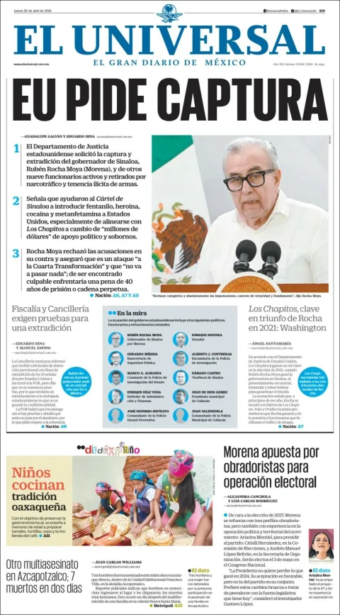 Portada de El Universal del jueves, 30 de abril de 2026