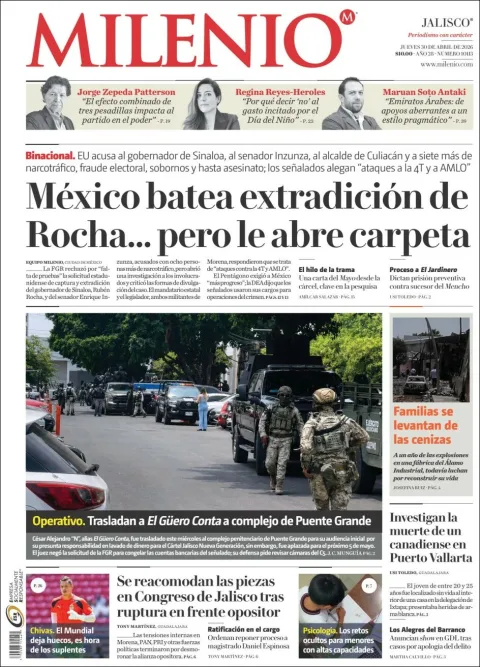 Portada de Milenio Jalisco del jueves, 30 de abril de 2026