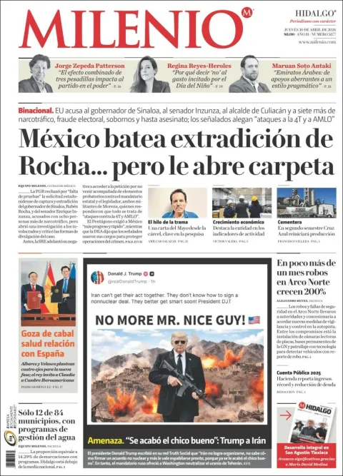 Portada de Milenio Hidalgo del jueves, 30 de abril de 2026