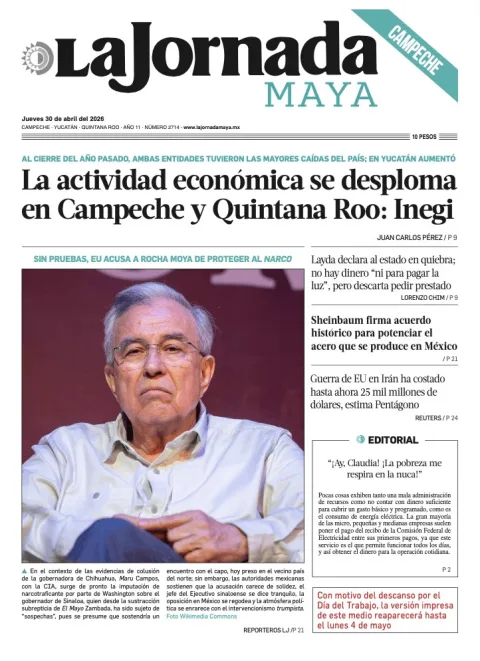 Portada de La Jornada Maya Yucatán del jueves, 30 de abril de 2026