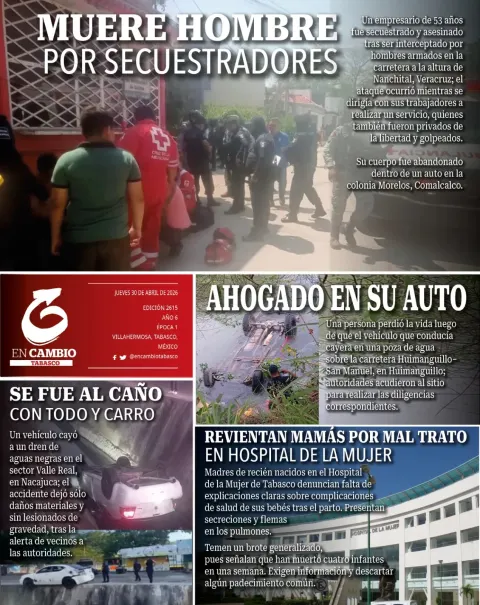 Portada de En Cambio - Tabasco (contraportada) del jueves, 30 de abril de 2026