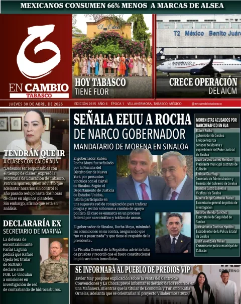 Portada de En Cambio - Tabasco (portada) del jueves, 30 de abril de 2026