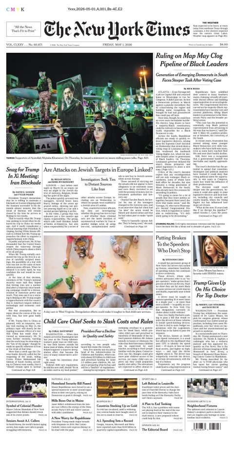 Portada de The New York Times (national) del viernes, 1 de mayo de 2026