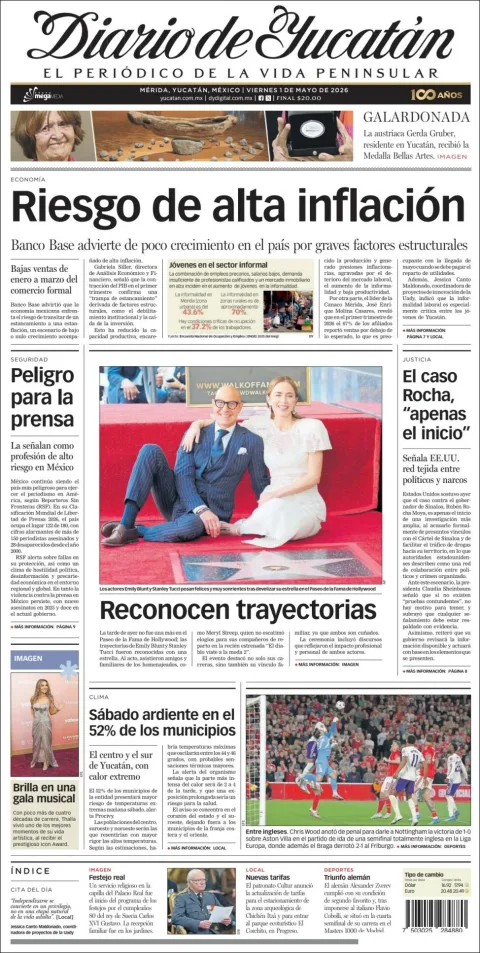 Portada de Diario de Yucatán del viernes, 1 de mayo de 2026