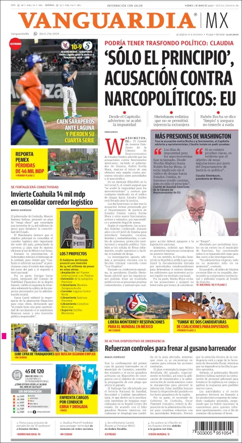 Portada de Vanguardia del viernes, 1 de mayo de 2026