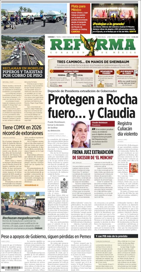 Portada de Reforma del viernes, 1 de mayo de 2026