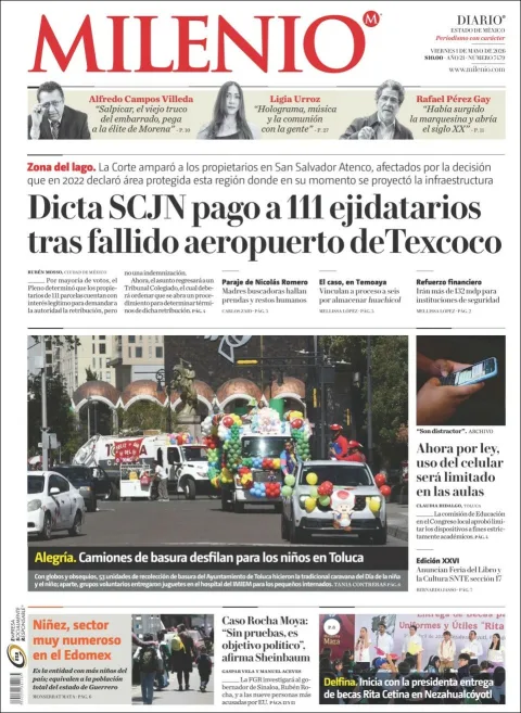 Portada de Milenio Edo de Mexico del viernes, 1 de mayo de 2026
