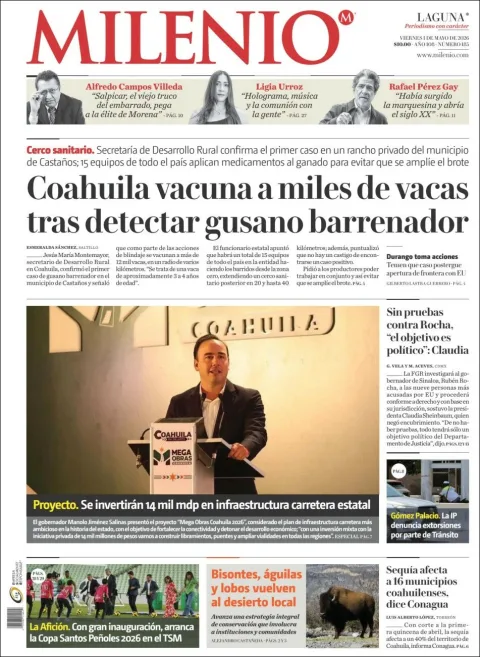 Portada de Milenio Laguna del viernes, 1 de mayo de 2026