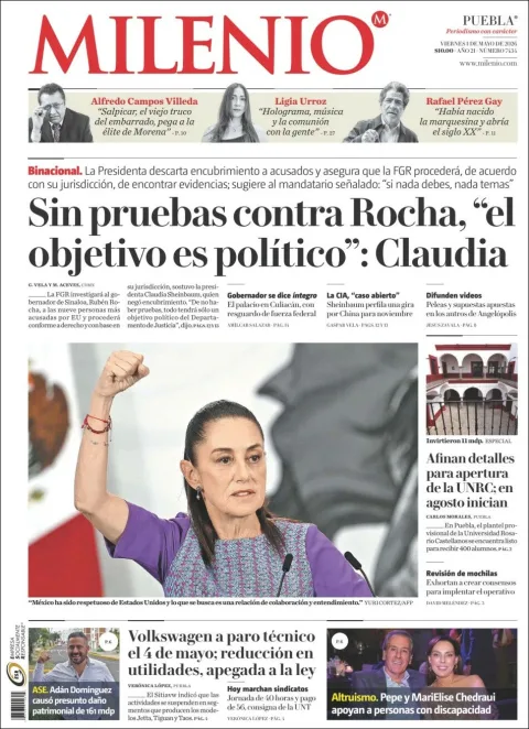 Portada de Milenio Puebla del viernes, 1 de mayo de 2026