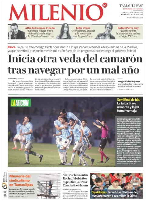 Portada de Milenio Tamaulipas del viernes, 1 de mayo de 2026