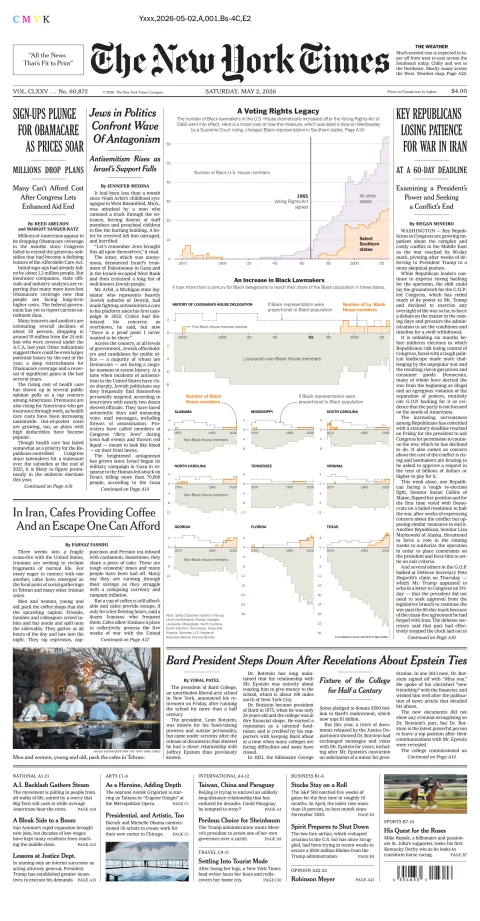 Portada de The New York Times (national) del sábado, 2 de mayo de 2026
