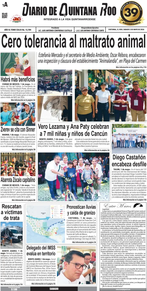 Portada de Diario de Quintana Roo (portada) del 2026-05-02