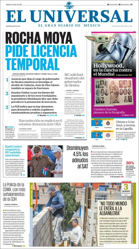 Portada de El Universal