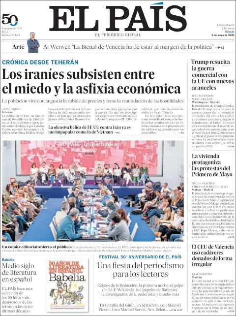 Portada de El Pais del sábado, 2 de mayo de 2026