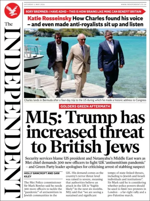 Portada de The Independent del sábado, 2 de mayo de 2026