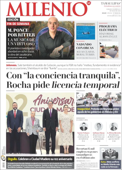 Portada de Milenio Tamaulipas del sábado, 2 de mayo de 2026