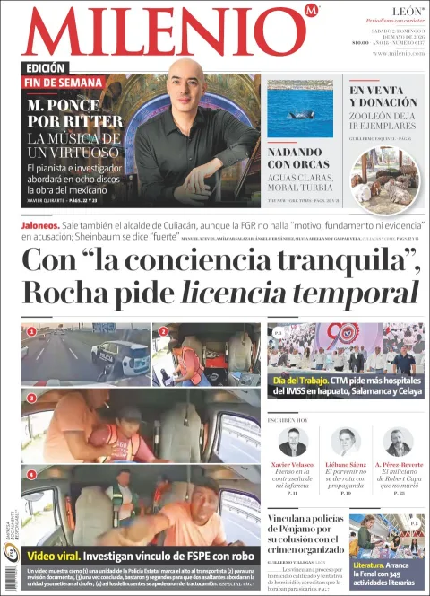 Portada de Milenio Leon del sábado, 2 de mayo de 2026