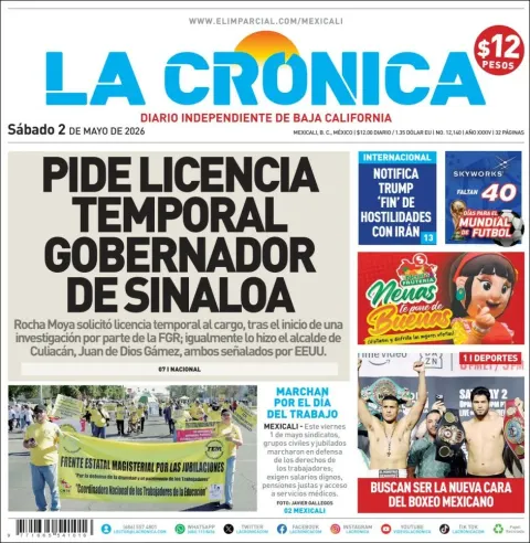 Portada de La Cronica del sábado, 2 de mayo de 2026