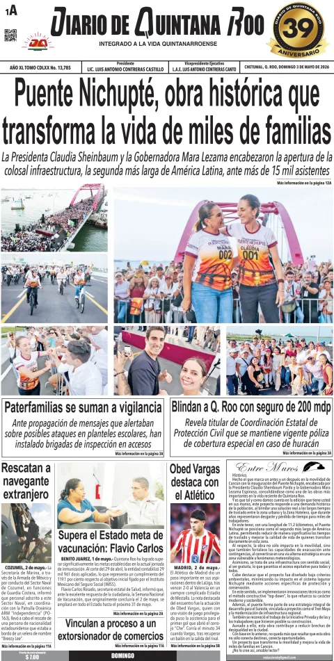 Portada de Diario de Quintana Roo (portada) del 2026-05-03
