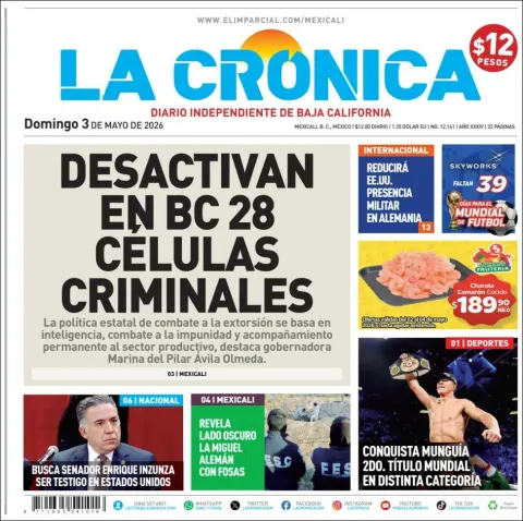 Portada de La Cronica del domingo, 3 de mayo de 2026