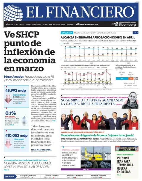 Portada de El Financiero del lunes, 4 de mayo de 2026