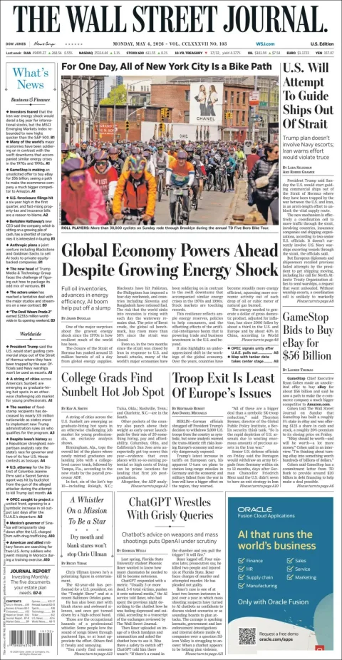 Portada de The Wall Street Journal
