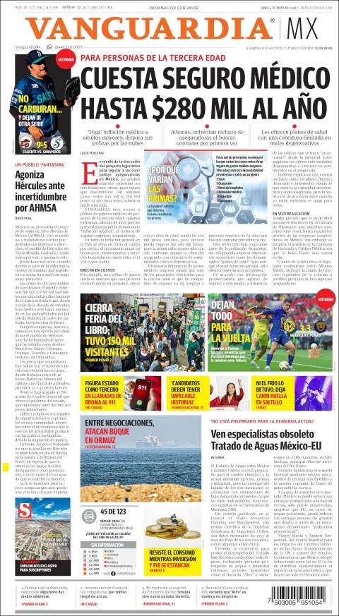 Portada de Vanguardia del lunes, 4 de mayo de 2026