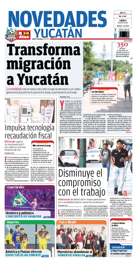 Portada de Novedades Yucatan del sábado, 4 de abril de 2026