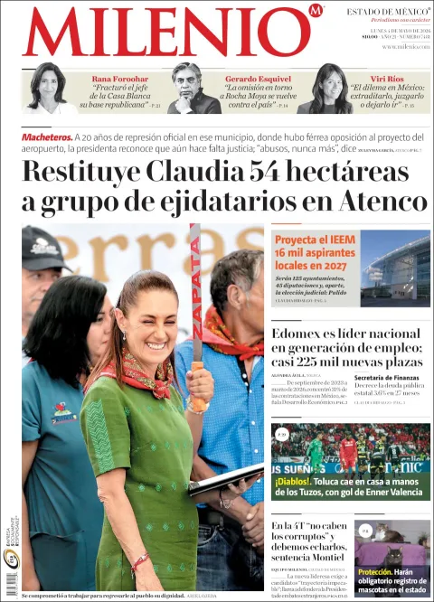 Portada de Milenio Edo de Mexico del lunes, 4 de mayo de 2026