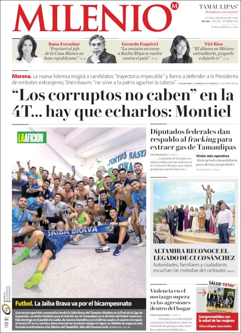 Portada de Milenio Tamaulipas del lunes, 4 de mayo de 2026