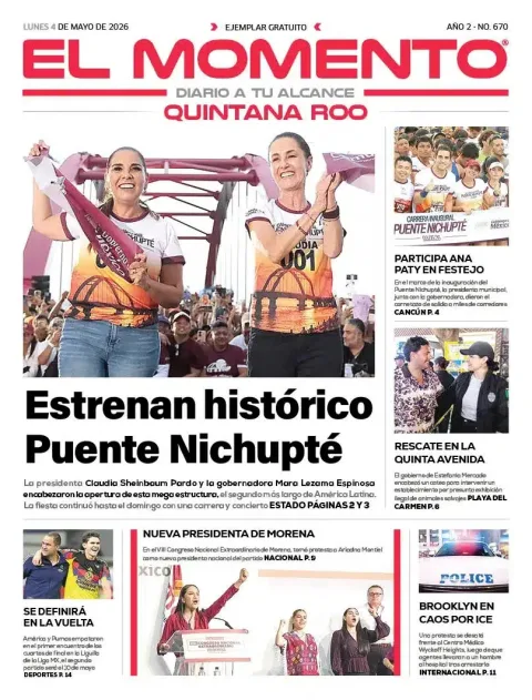 Portada de El Momento Quintana Roo del lunes, 4 de mayo de 2026