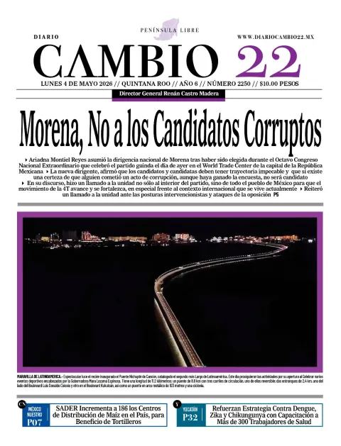 Portada de Diario Cambio 22 (portada) del lunes, 4 de mayo de 2026