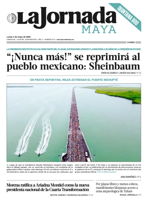 Portada de La Jornada Maya Quintana Roo del lunes, 4 de mayo de 2026