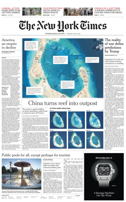 Portada de The New York Times (international) del martes, 5 de mayo de 2026