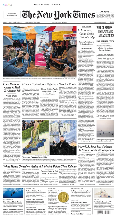 Portada de The New York Times (national) del martes, 5 de mayo de 2026