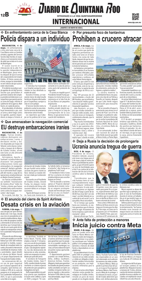 Portada de Diario de Quintana Roo (contra Portada) del 2026-05-05
