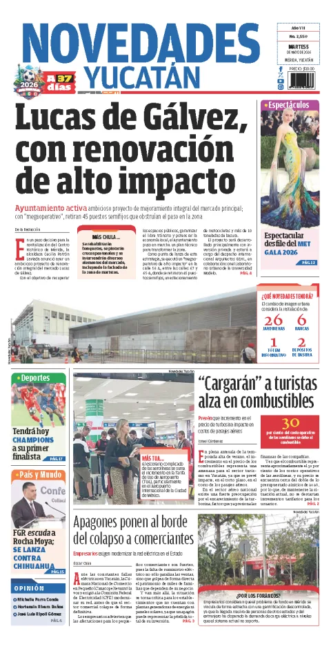 Portada de Novedades Yucatan del martes, 5 de mayo de 2026