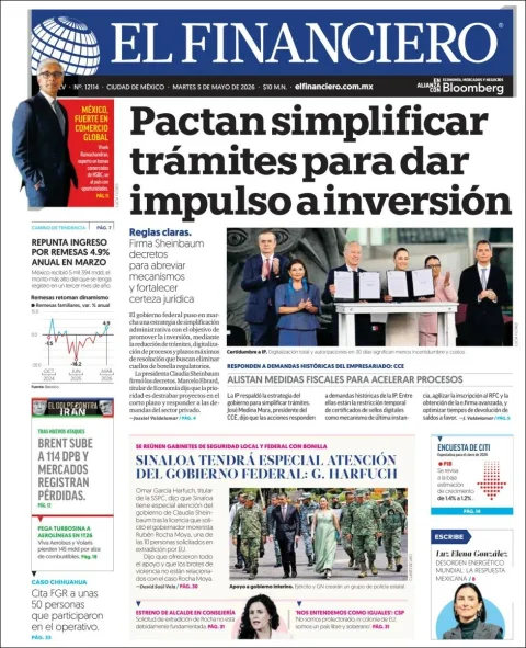 Portada de El Financiero del martes, 5 de mayo de 2026