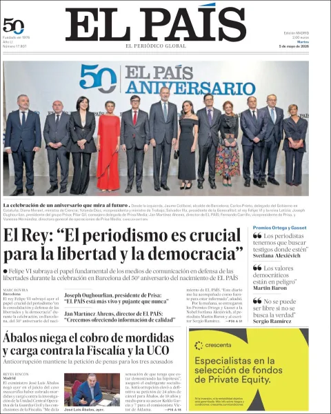 Portada de El Pais del martes, 5 de mayo de 2026
