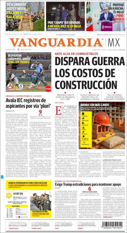 Portada de Vanguardia del martes, 5 de mayo de 2026