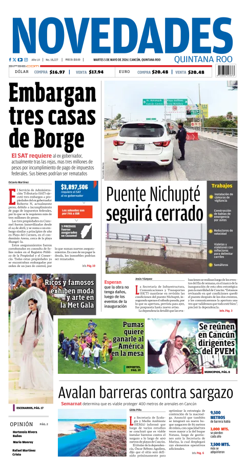 Portada de Novedades Quintana Roo del martes, 5 de mayo de 2026