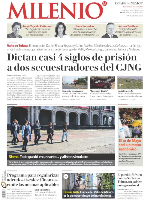 Portada de Milenio Edo de Mexico del martes, 5 de mayo de 2026