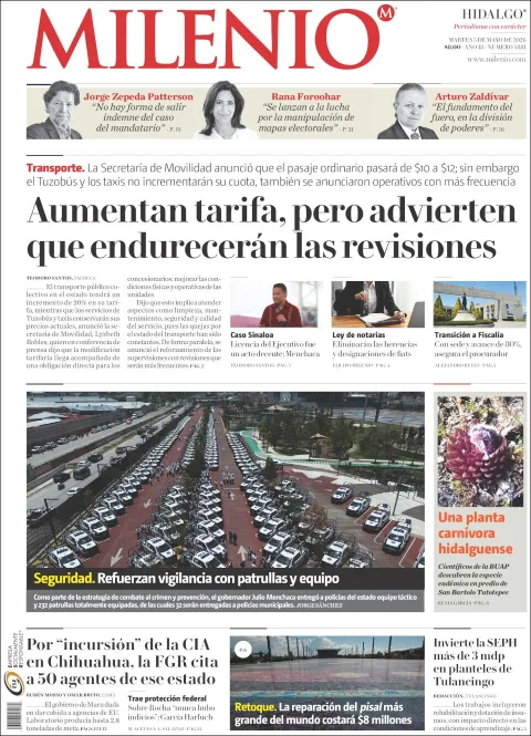 Portada de Milenio Hidalgo del martes, 5 de mayo de 2026