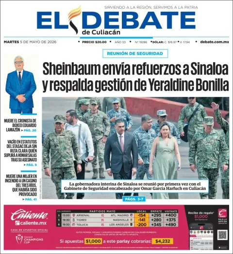 Portada de El Debate de Culiacan del martes, 5 de mayo de 2026
